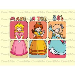 Super Mario Princess Made in The 80's Png, Super Mario Bros, Princess Peach, Princess Rosalina, Princess Daisy, Retro Pr