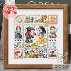 cross stitch pattern so-op3181 'snow white' fairy tale story pattern book modern instant pdf download counted chart