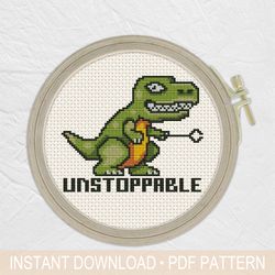 Unstoppable Trex Cross Stitch Pattern PDF, Dino Cross Stitch - Easy Cross Stitch - Instant download