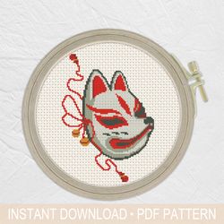Japanese fox mask Cross Stitch Pattern PDF, Kitsune Mask Cross Stitch - Instant download