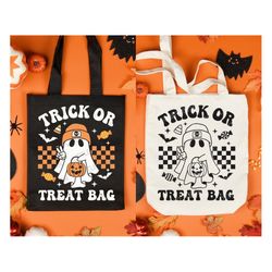Trick or Treat Bag SVG, Kids Halloween Svg, Retro Ghost Png, Bag of Treats Svg, Halloween Gift, Svg Files For Cricut
