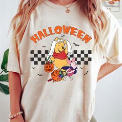 vintage disney pooh bear halloween shirt, disney halloween comfort colors shirt, pooh and piglet halloween, winnie the p