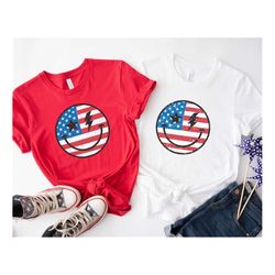 Retro Star Lightning Shirt, American Flag Smiley Face Shirt, American Flag, 4th of July Shirt, Independence Day Tee, Shi