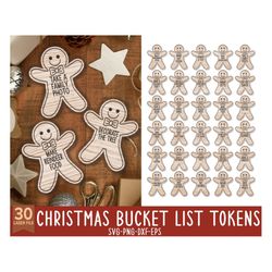 30 Christmas Gingerbread Tokens Svg, Christmas Bucket List Tokens SVG, Christmas Countdown, Kids Christmas Token, Glowfo