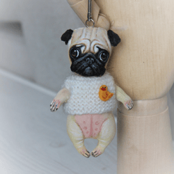 Keychain textile, textile toy, keychain textile pug dog beige