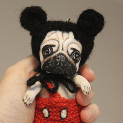 Keychain textile, textile toy, keychain textile pug Mickey dog white