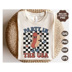 Party in the USA SVG, 4th of July Svg, Patriotic Svg, Retro America hot dog Png, Vintage America Shirt, Svg Files for Cr