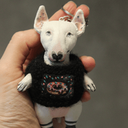 Keychain textile, textile toy, keychain textile bull terrier dog white