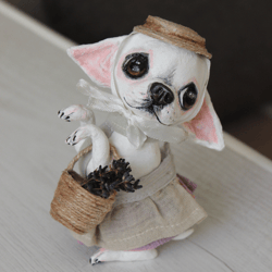 Chihuahua realistic dog figurine made of cotton papier mache handmade in memory of the pet