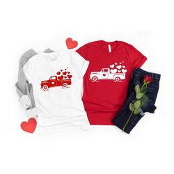 Vintage Red Truck,Valentines Gift,Valentine Shirt,Valentine Truck,Car With Hearts,Valentines day matching,First Valentin