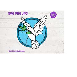 Stained Glass Dove Holding Olive Branch Peace SVG PNG JPG Clipart Digital Cut File Download for Cricut Silhouette - Pers