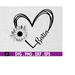 Besties Flower Heart svg, bestfriend svg, Instant Digital Download - svg, png, dxf, and eps files included! Gift Idea, B