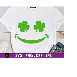 Cute Green Smiling Face Clover Eyes St. Patricks Day Svg, Leprechaun Svg, Irish Svg, Shamrock Svg, Green Svg, 4 Leaf Clo