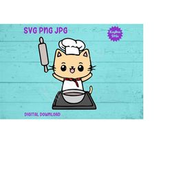Kawaii Cute Chef Cat Cooking SVG PNG JPG Clipart Digital Cut File Download for Cricut Silhouette Sublimation Printable -