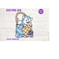 Kitten in a Basket SVG PNG JPG Clipart Digital Cut File Download for Cricut Silhouette Sublimation Printable Art - Perso