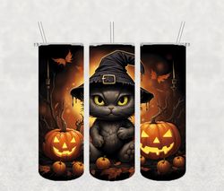 Cat Pumpkin Halloween Png, 3D Tumbler Wrap, Straight Tumbler PNG Design 20oz/ 30oz Tumbler PNG File instant download