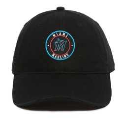 MLB Miami Marlins Logo Embroidered Baseball Cap, MLB Team Embroidered Hat, Miami Marlins Embroidery Baseball Cap