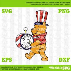 4th of July Pooh Cutting File Printable, SVG file for Cricut