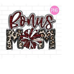 Cheer Bonus Mom Maroon PNG, Cheerleading, Mom, Leopard Sublimation Design Downloads