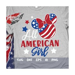 All American Girl Svg, 4th of July Mouse Svg, Bow Mouse Svg, USA Flag Bow Svg, America Mouse Svg, Stars Stripes, Svg, Dx