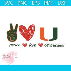 Miami Hurricanes Peace Love Svg, Sport Svg, Peace Svg, Love Svg, Heart Svg, Miami Hurricanes Svg, Hurricanes Svg, Hurric