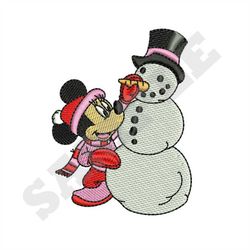 Minnie and Snowman Machine Embroidery Desighn