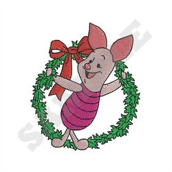 Piglet with Wreath Machine Embroidery Design