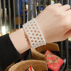 Bracelet Large artificiel astique en Perles Blanches pour Femme, Bijoux a la Mode, Tissage, Nouvelle Collection ete