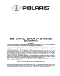 Polaris AXYS 600 800 Service Manual  2015 2016 2017
