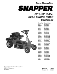 Parts Manual For Snapper 28 & 33 Hi-Vac Rear Engine Series 23
