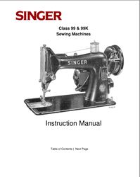 Singer class 99 99K Sewing Machine Instruction Manual