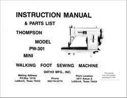THOMPSON Sewing Machine PW-301 MANUAL