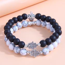 Bracelet de Yoga en pierre naturelle pour amoureux, 2 pie ces ensemble, perles, breloque classique, mode Couple, bijoux