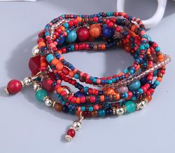 Bracelets multicouches de perles de rocaille boheme pour femmes, breloques colorees