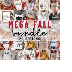 Fall SVG Bundle - 25 Fall Designs, Fall Shirt SVG, Autumn Svg, Thanksgiving Clipart Png Sublimation Designs, Cut File Cr