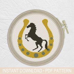 Horse silhouette Cross Stitch Pattern PDF, Horseshoe Cross Stitch, Easy Cross Stitch - Instant download