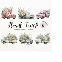 Floral Truck Clipart | Nursery Wall Art | Pink Flowers PNG | Pink Truck | Spring Clipart | Floral Clipart | Clipart Bund