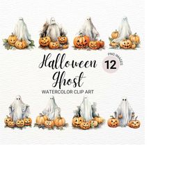 Spooky Ghost Clipart | Watercolor Halloween PNG | Collage Images | Junk Journal | Pumpkin Clipart Bundle | Digital Plann