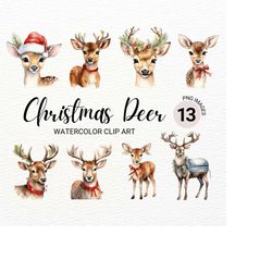 Christmas Deer Clipart | Santa PNG | Watercolor Baby Animals | Christmas Card | Digital Planner | Collage Images | Digit