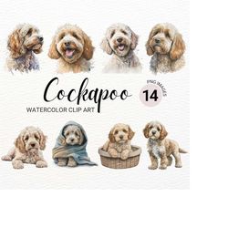 Cockapoo Clipart | Cute Dog Clipart | Dog PNG | Watercolor Cockapoo PNG | Dog Portrait | Puppies Clipart | Watercolor Cl