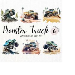 Monster Truck PNG | Watercolor Monster Truck Clipart | Monstertruck PNG | Boy Nursery Decor | Racing Clipart | Offroad C