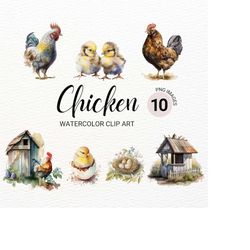 Watercolor Chicken PNG | Baby Animals | Baby Chick Clipart | Farm Animals PNG | Chicken Clipart | Chicken Coop Clipart |
