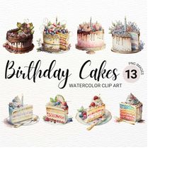 Birthday Cake Clipart | Watercolor Cake PNG | Baking Clipart | Dessert Clipart | Food Clipart | Sweets Clipart | Birthda