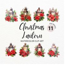 Christmas Lantern PNG | Watercolor Clipart Bundle | Junk Journal | Christmas Digital Planner | Collage Images | Digital