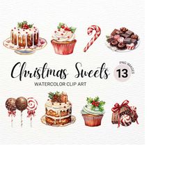 Christmas Sweets Clipart | Food PNG | Bakery Christmas Cookies | Christmas Card | Junk Journal | Digital Planner | Kawai