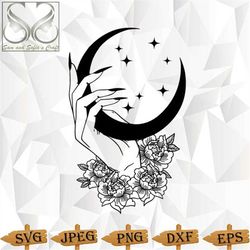 Witch Hand Svg | Mystical Svg | Celestial hand Svg | Moon Svg | Witchy Hand Svg Files for Cricut | Silhouette