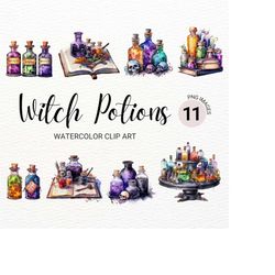 watercolor magic potion clipart | halloween png | witch clipart bundle  | potion bottle png | fantasy collage images | w