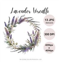 Lavender Wreath Clipart | Floral JPG | Lavender Plant | Digital Planner | Junk Journal | Card Making | Watercolor Clipar