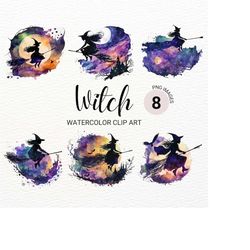 Watercolor Witch Clipart | Halloween Witch PNG | Digital Planner | Collage Images | Halloween Decor | Paper Craft | Comm