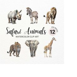 Safari Animals PNG |  Watercolor Animals Clipart | Jungle Animals | Safari Nursery Decor | Nursery Wall Art | Junk Journ